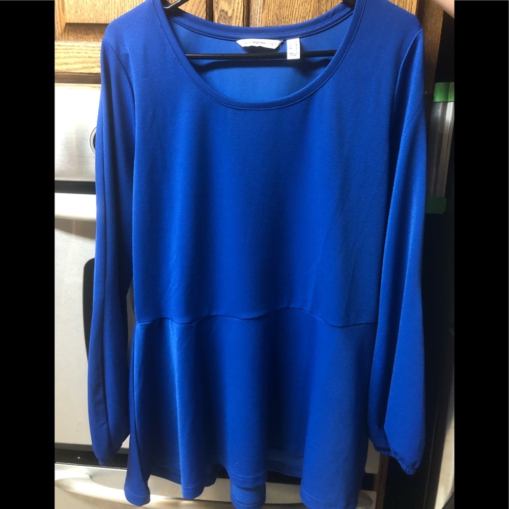 Royal Blue Peplum Top Blouse w/Balloon Sleeves size Large by Isaac Mizrahi Live!